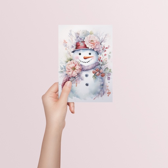 Watercolor Snowman Christmas Theme Wall Art Illustration Print Unframed - Picture 5 of 5